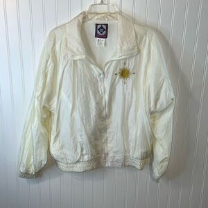 Vintage 90s Basic Rituals Celestial Windbreaker Women’s Size Medium White Gold